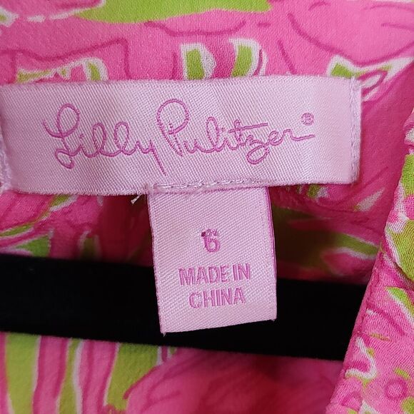 Lilly Pulitzer Silk Clare Dress Daiquiri Pin Secret Garden Print Size 6 - Picture 2 of 11